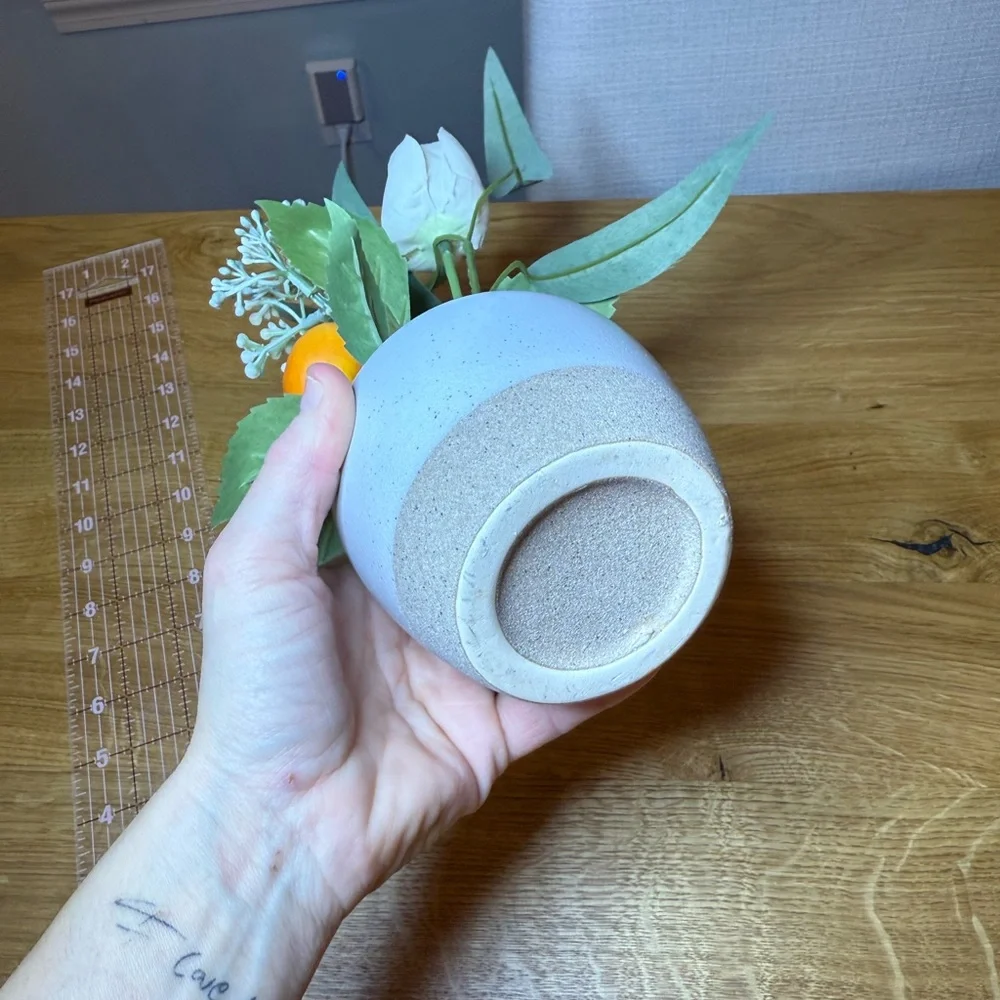 Target Faux Floral Arrangement in White Vase with Orange and White Accents